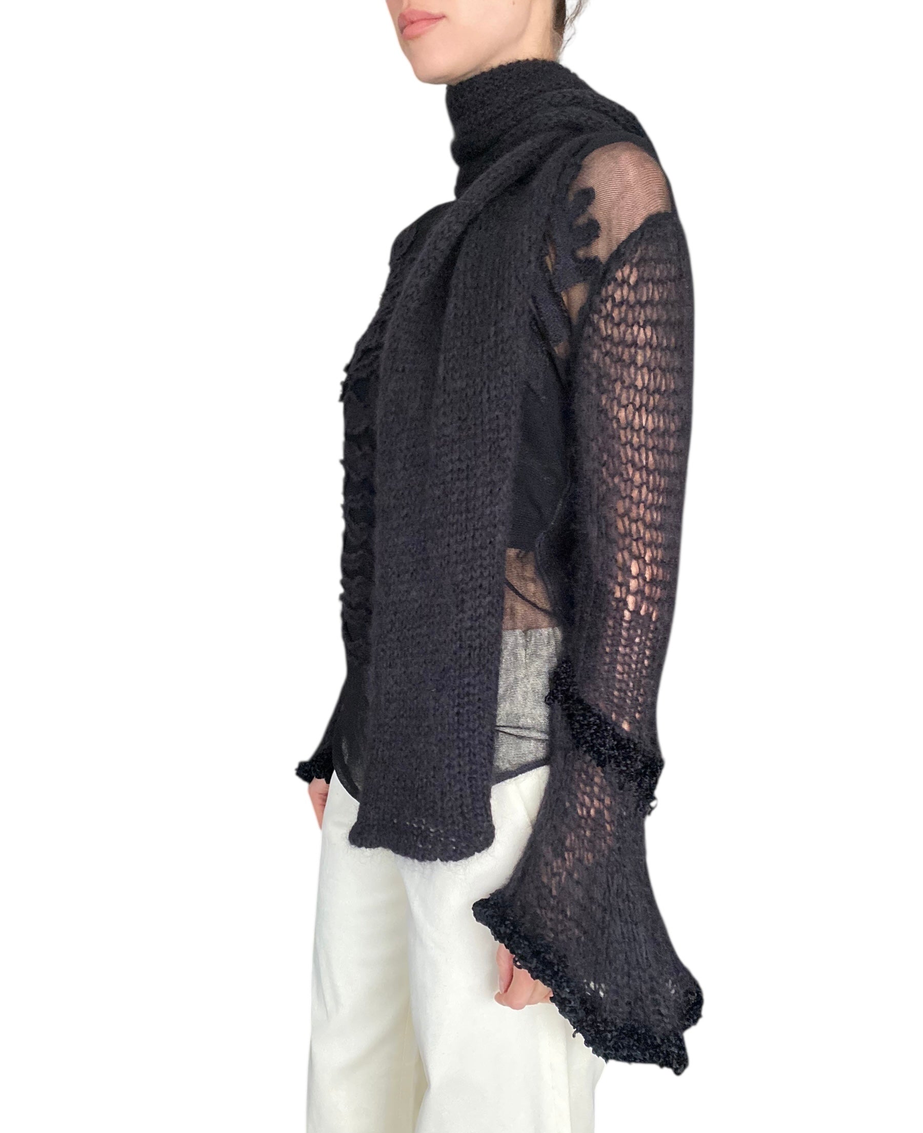 Jean Paul Gaultier Black Fine Knit Embroidered Turtleneck Sweater - XS / S