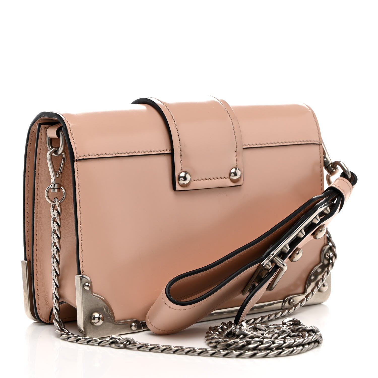 Spazzolato Soft Calf Cahier Chain Wristlet Clutch Pesca