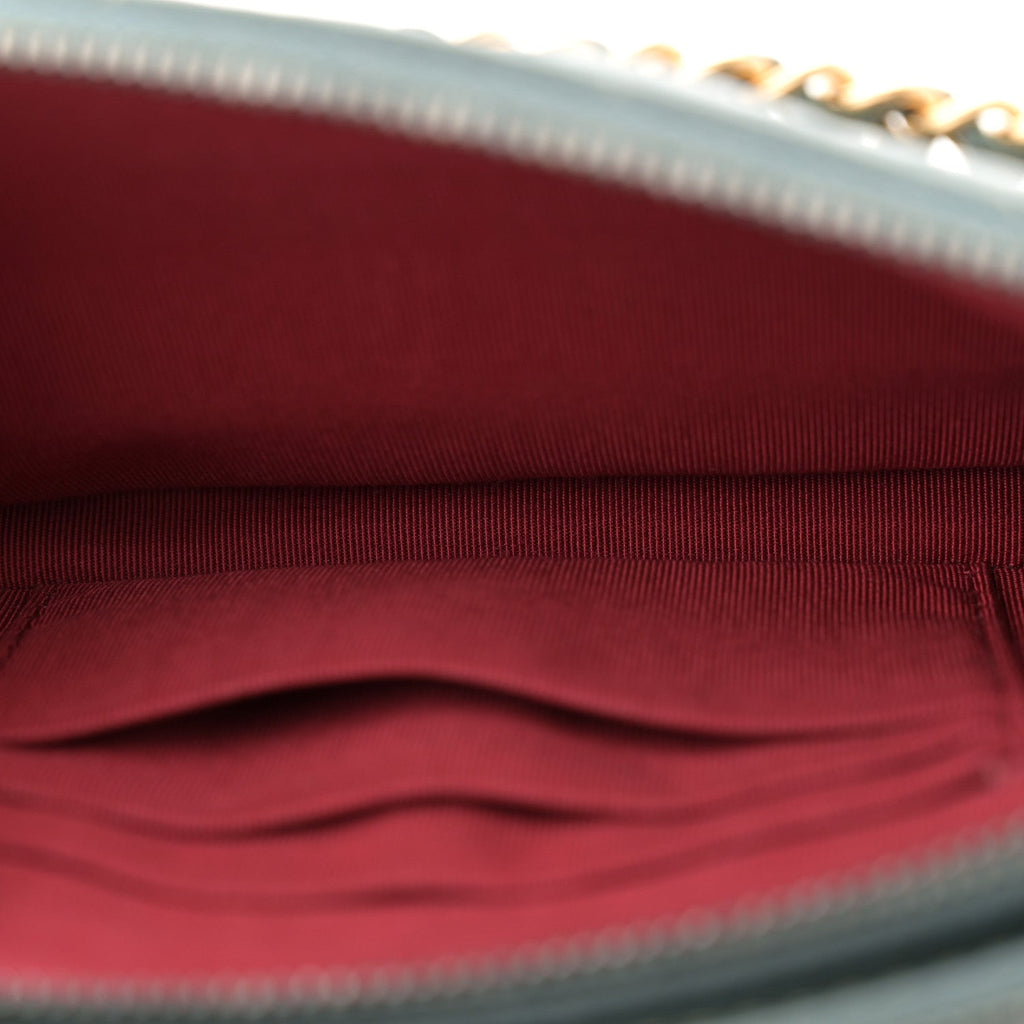 Aged Calfskin Quilted Small Gabrielle Clutch With Chain Light Blue