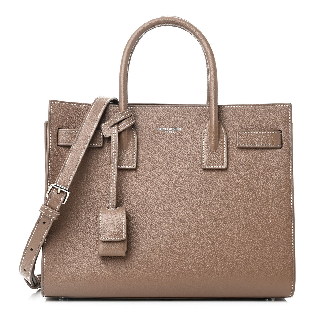 Grained Calfskin Topstich Baby Sac De Jour Taupe