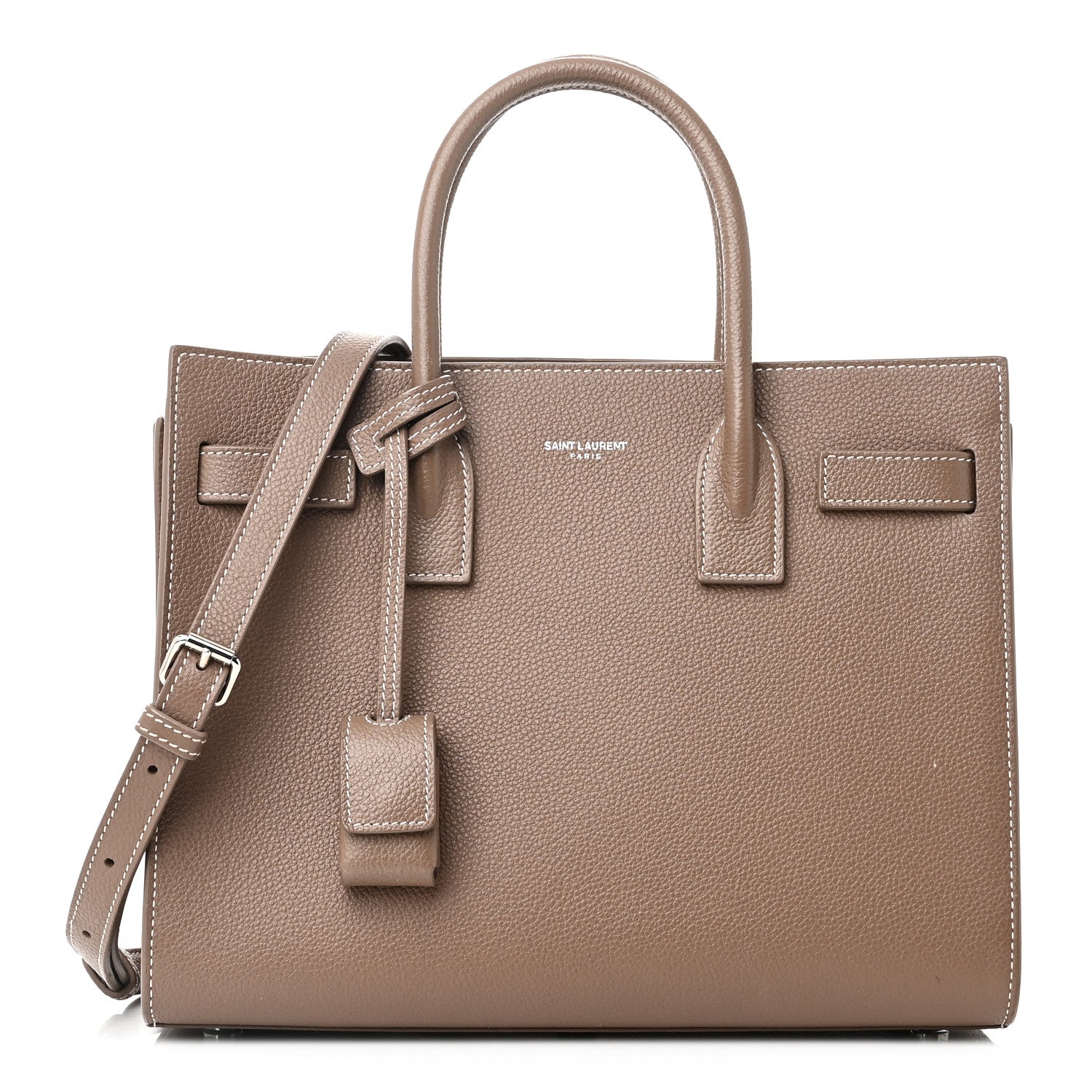 Grained Calfskin Topstich Baby Sac De Jour Taupe