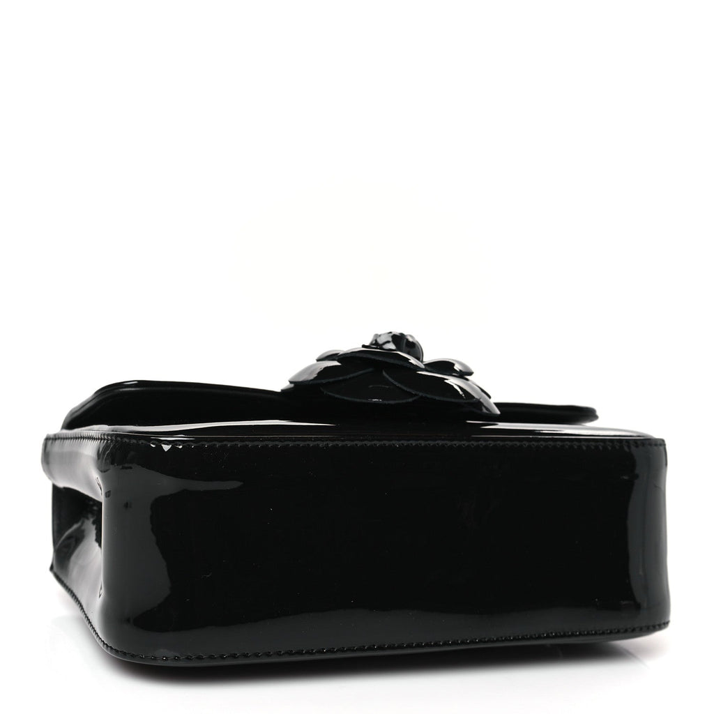 Patent Calfskin Small Camellia Flap Black