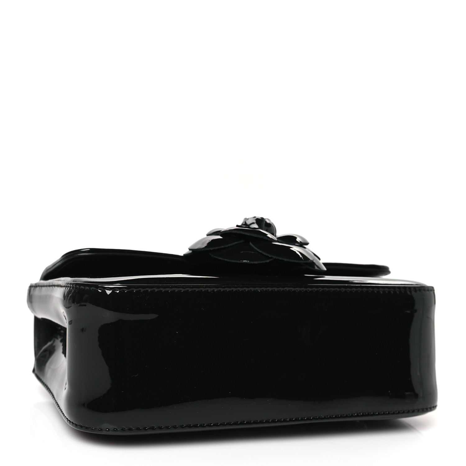 Patent Calfskin Small Camellia Flap Black