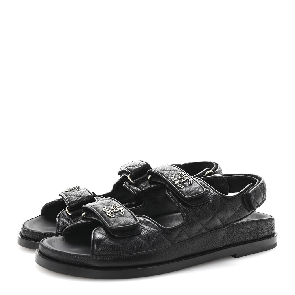 Grained Calfskin Velcro Dad Sandals 38.5 Black