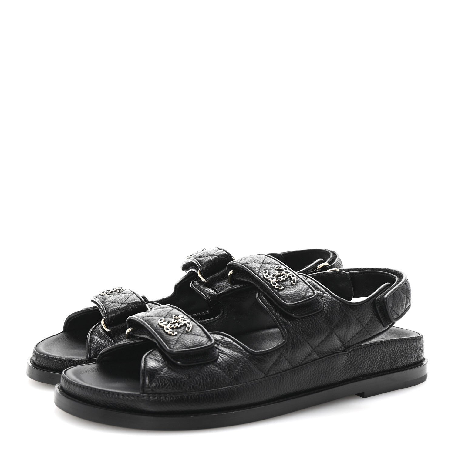 Grained Calfskin Velcro Dad Sandals 38.5 Black