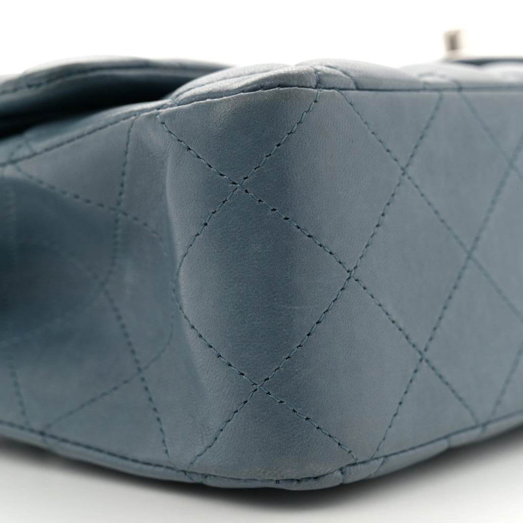 Lambskin Quilted Medium Double Flap Blue