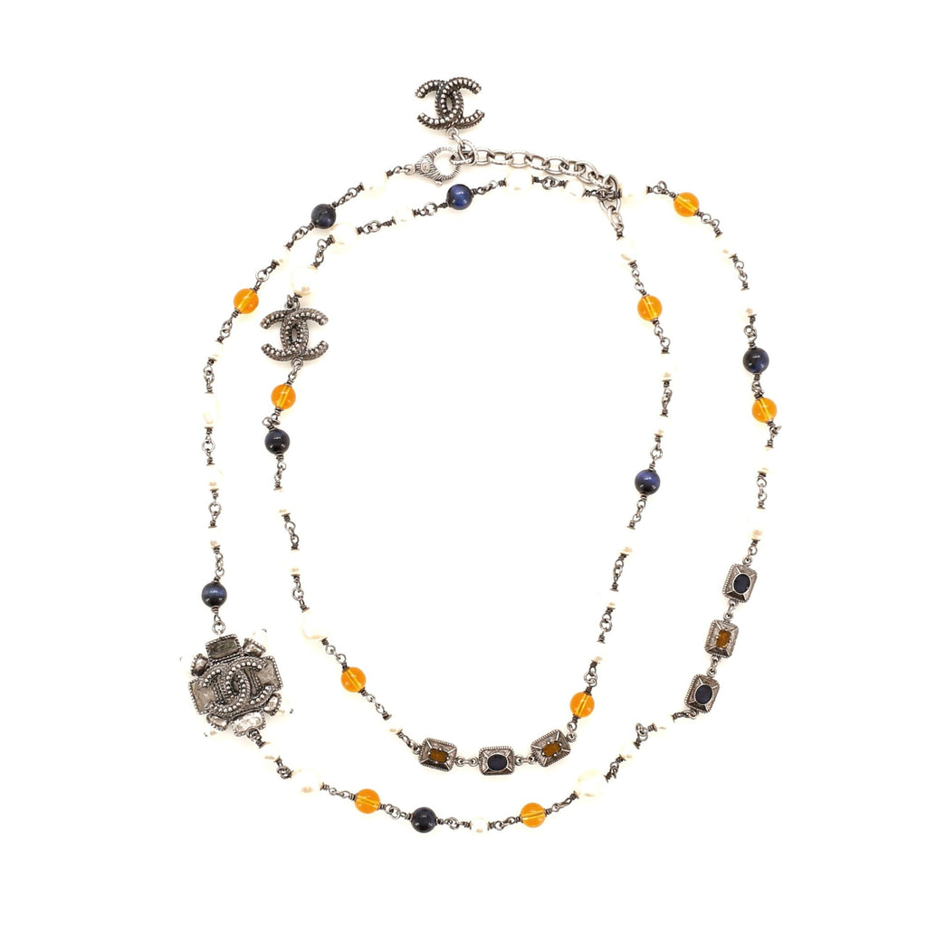 CC Long Necklace Faux Pearls and Beads