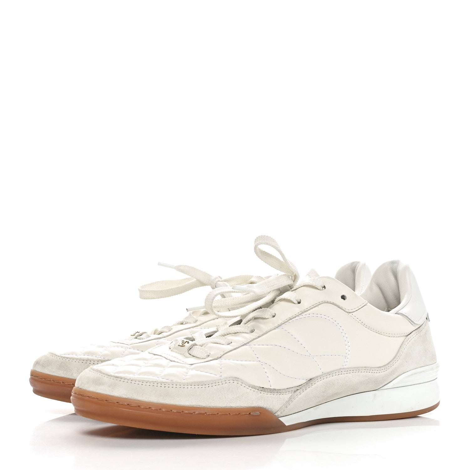Suede Calfskin Quilted Sneakers 40 White