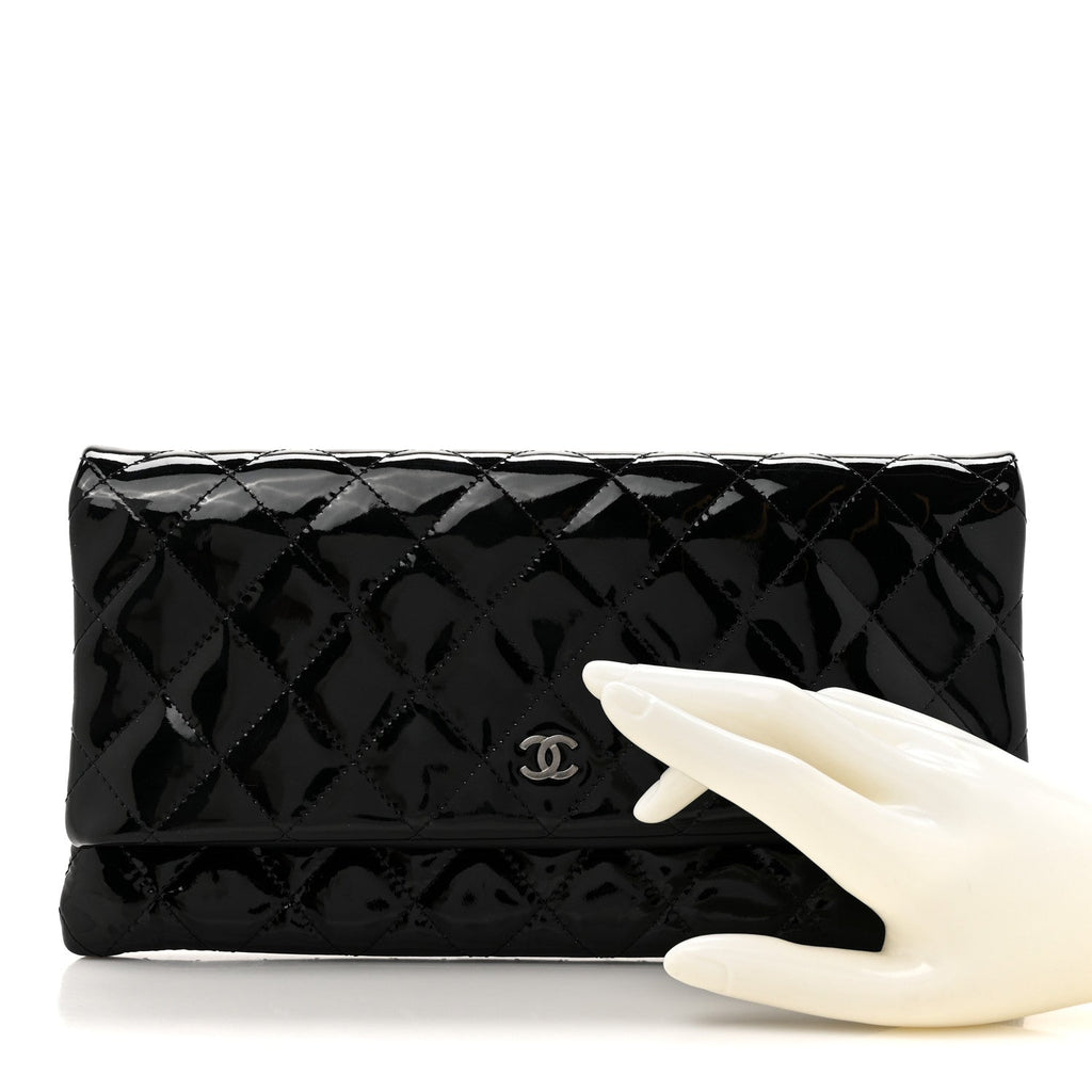 Patent Calfskin Quilted Beauty CC Clutch Black