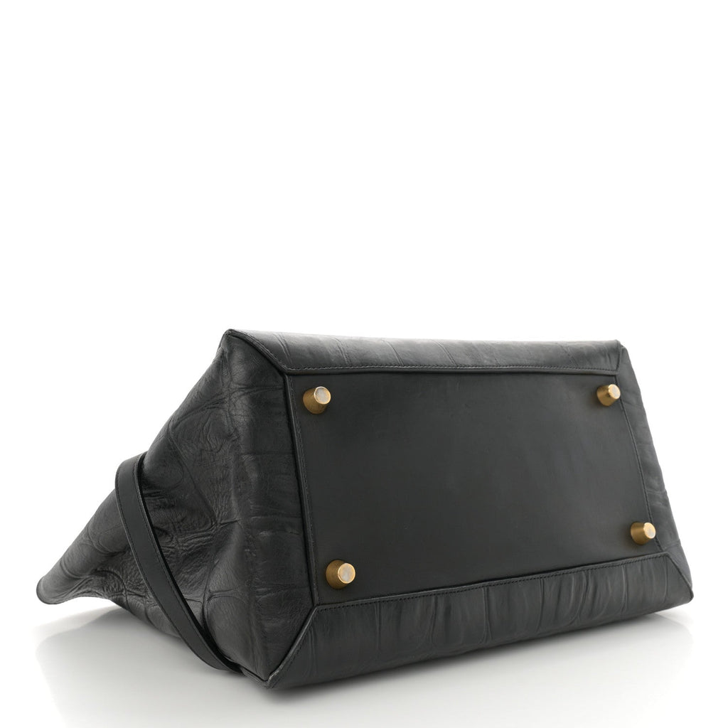Calfskin Crocodile Embossed Small Belt Bag Black