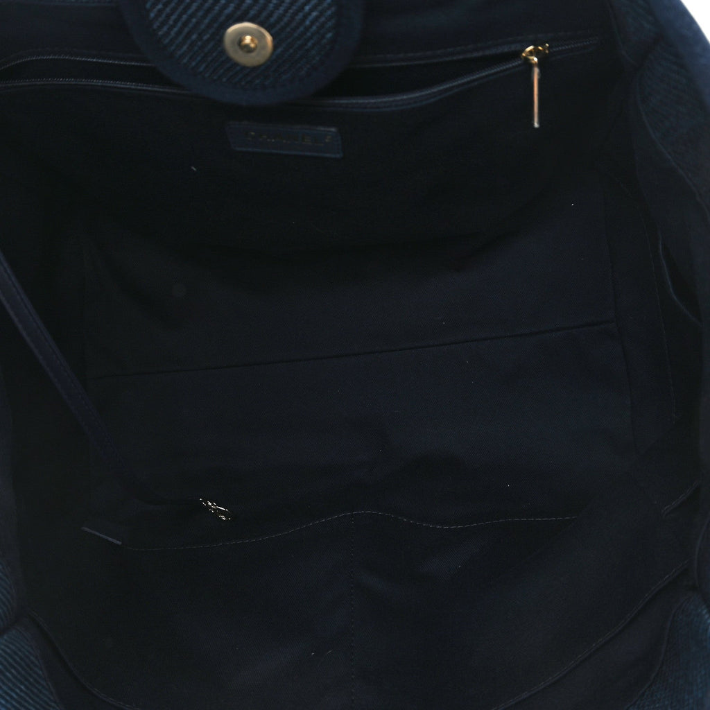 Mixed Fibers Calfskin Medium Deauville Tote Navy Blue