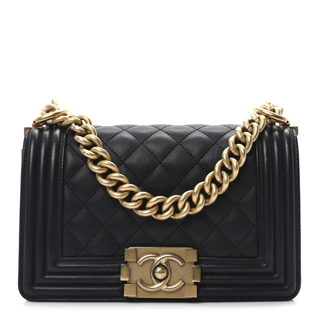 Calfskin Quilted Small Boy Flap Black