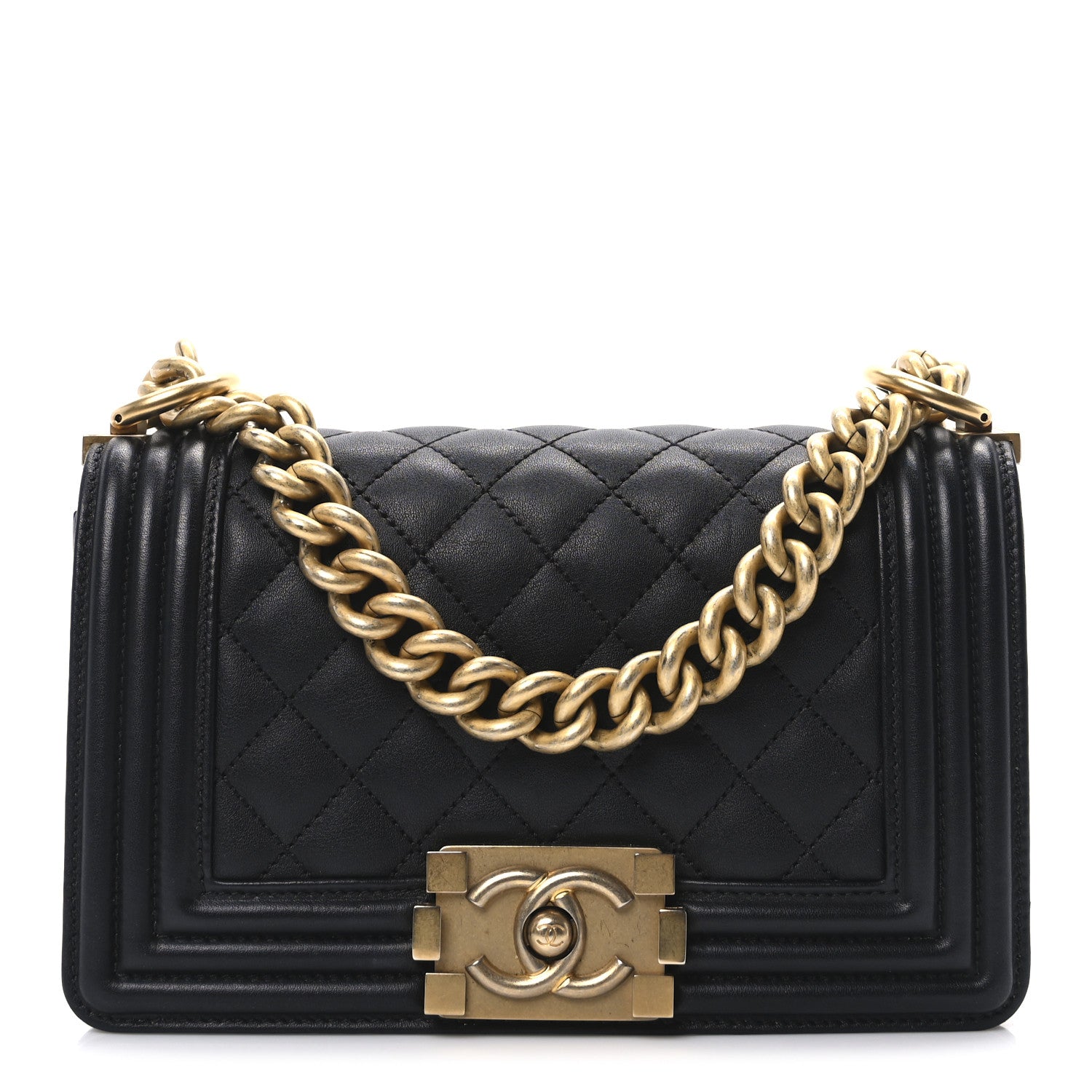 Calfskin Quilted Small Boy Flap Black