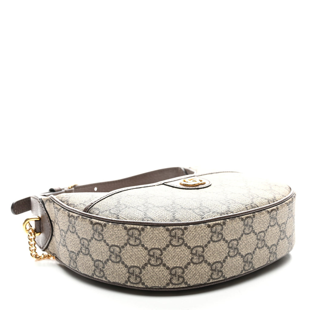 GG Supreme Monogram Textured Calfskin Small Ophidia Shoulder Bag Beige Ebony New Acero