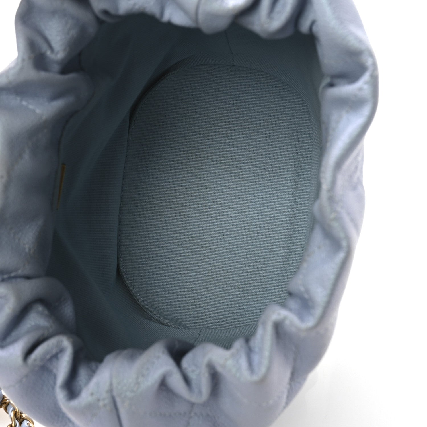 Iridescent Caviar Quilted My Perfect CC Bucket Drawstring Bag Light Blue