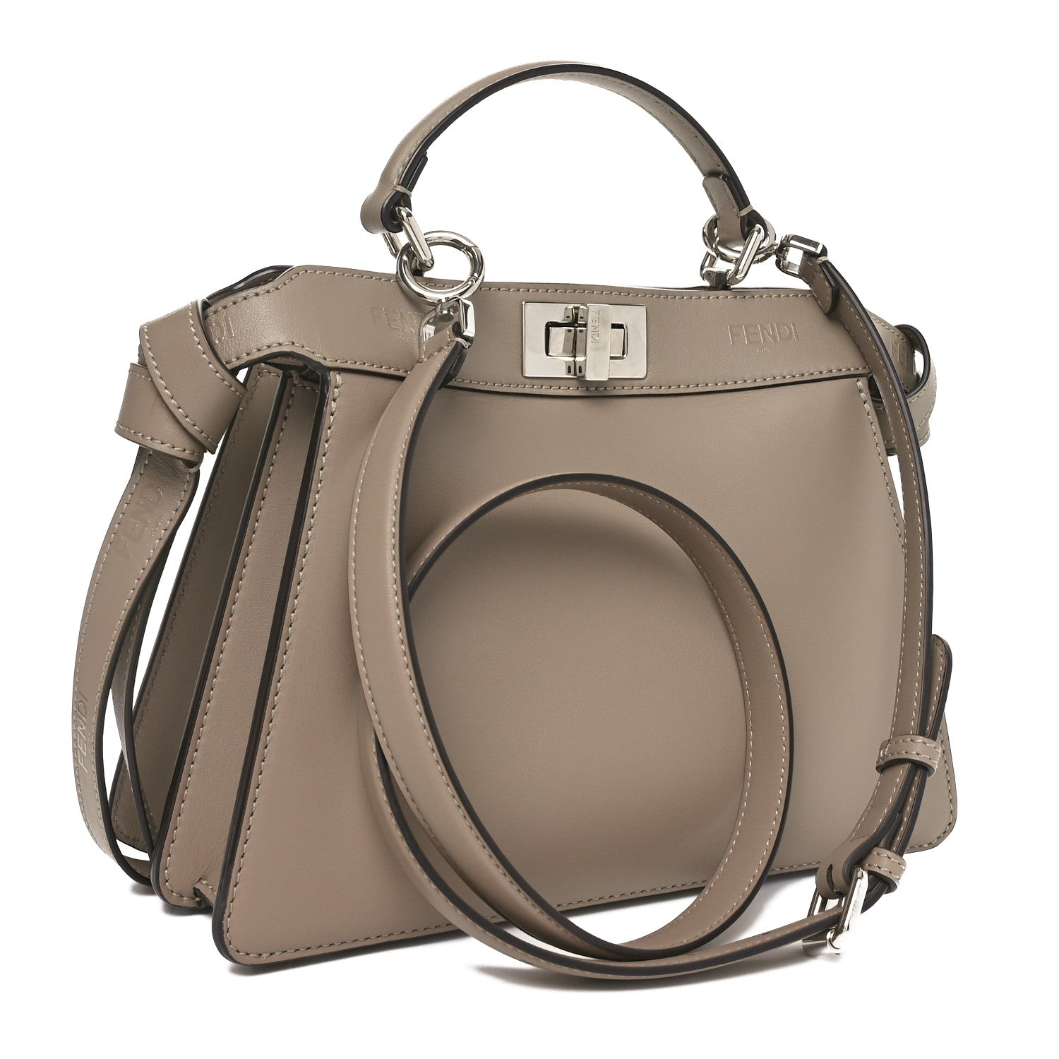 Vitello Seta Shiny Nappa Logo Embossed Laces Small Peekaboo I SEE U Satchel Tortora