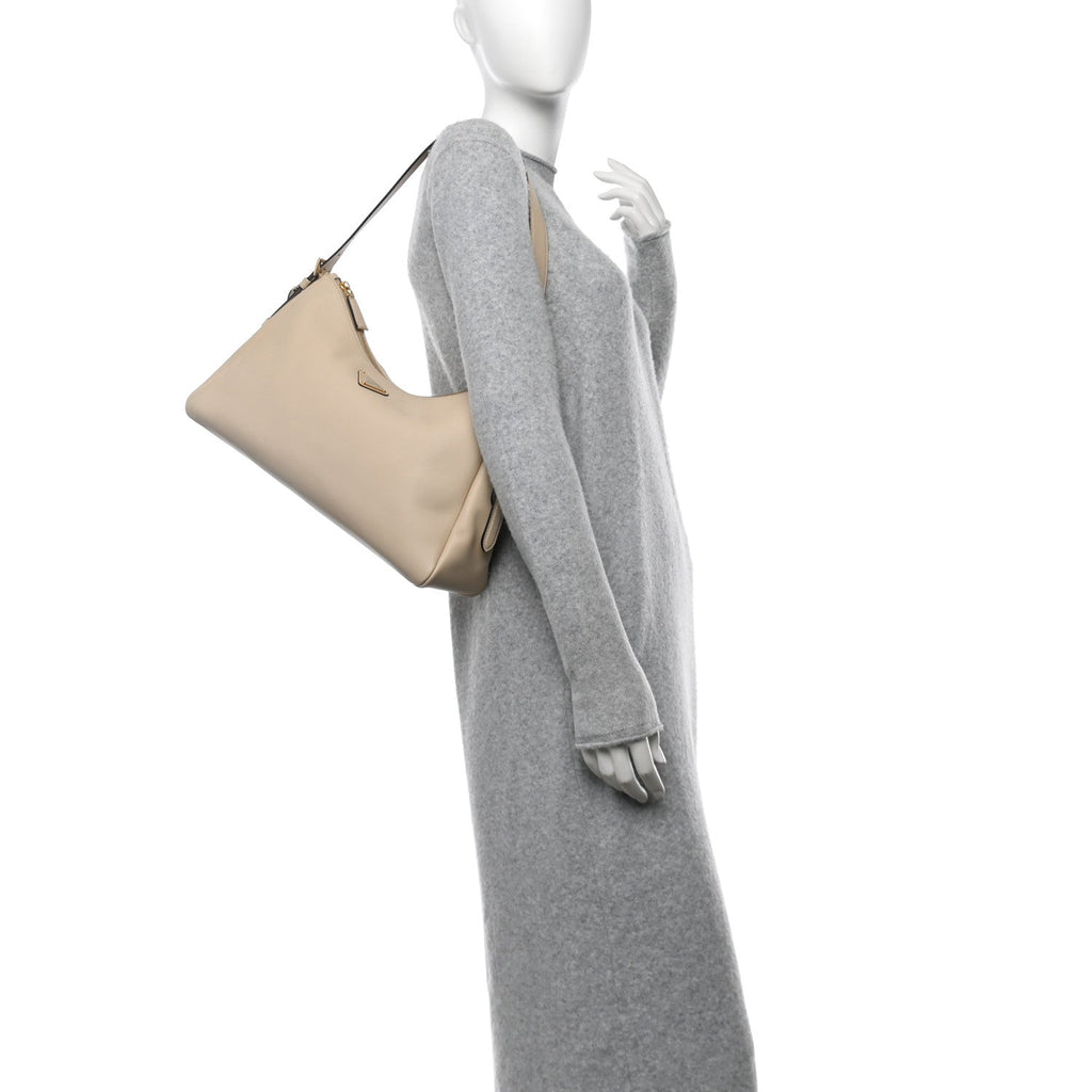 Soft Calfskin Large Aimée Shoulder Bag Travertine