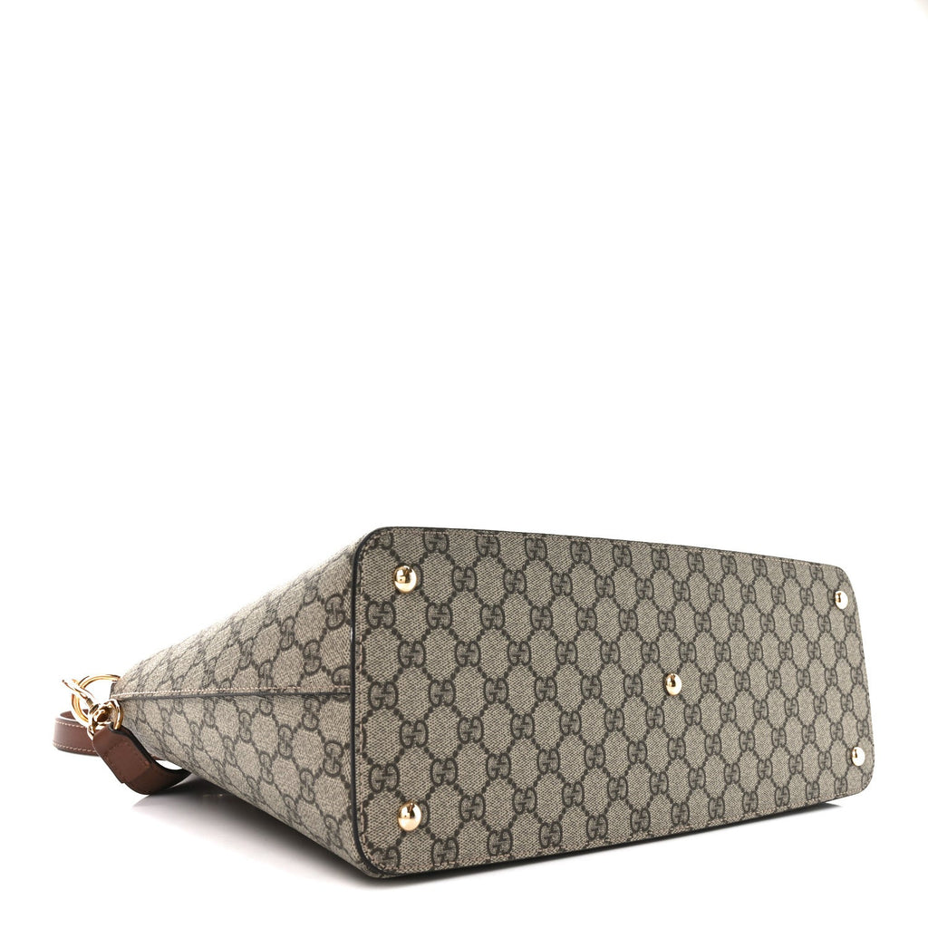 GG Supreme Monogram Large Zip Top Tote Beige Tuscany