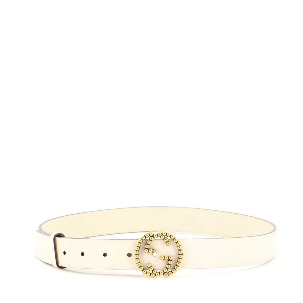 Interlocking G Belt Leather with Studded Buckle Medium 85