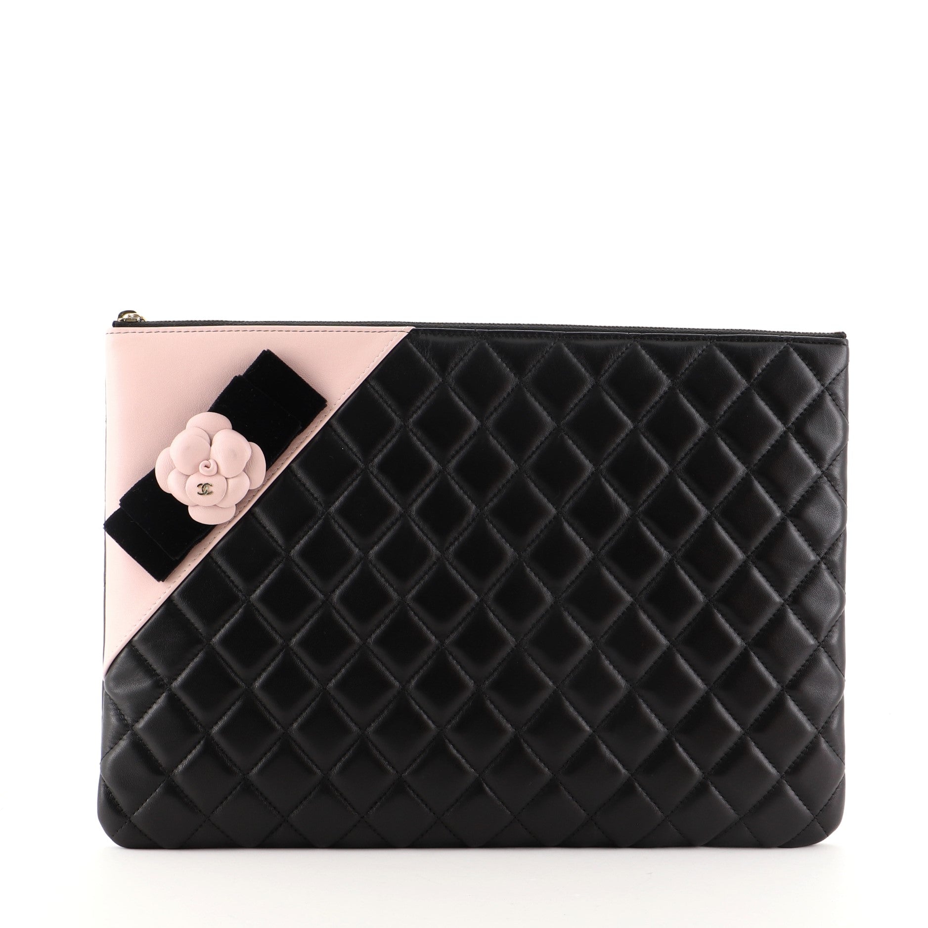 Camellia O Case Clutch Quilted Lambskin Large
