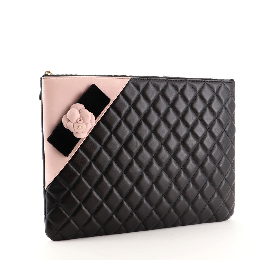 Camellia O Case Clutch Quilted Lambskin Large
