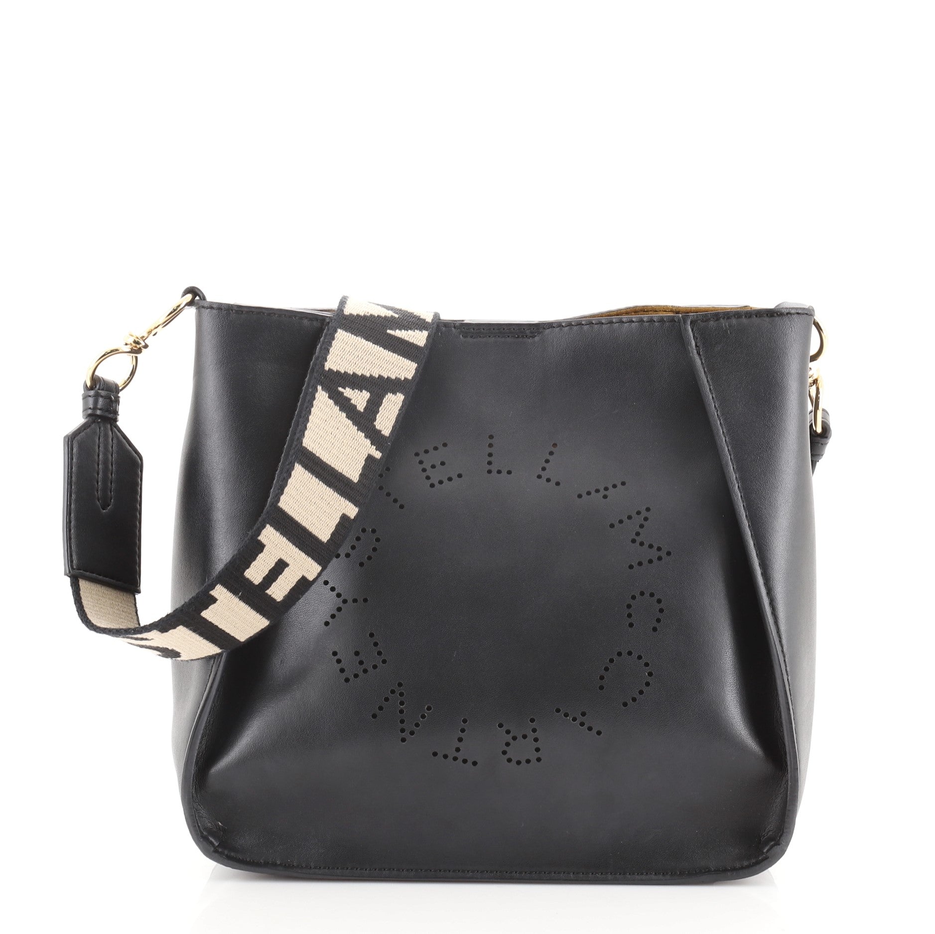 Logo Crossbody Bag Perforated Faux Leather Mini