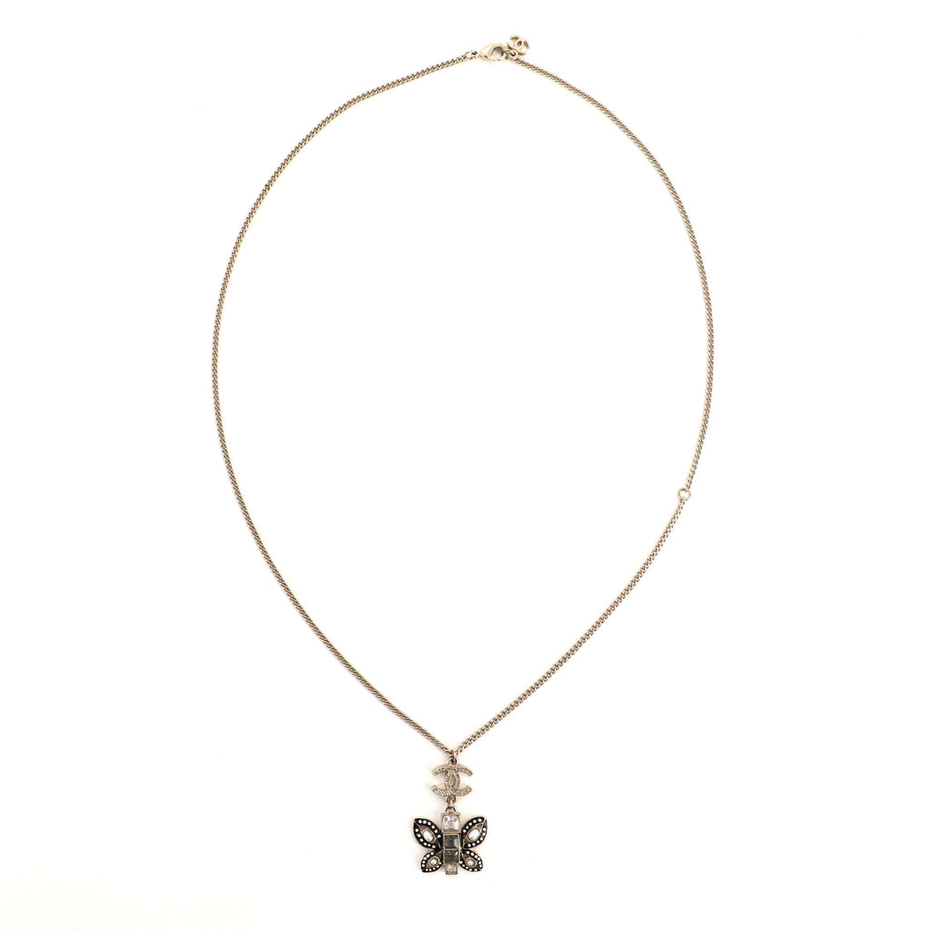 CC Butterfly Pendant Necklace Metal with Pearls, Crystals and Enamel
