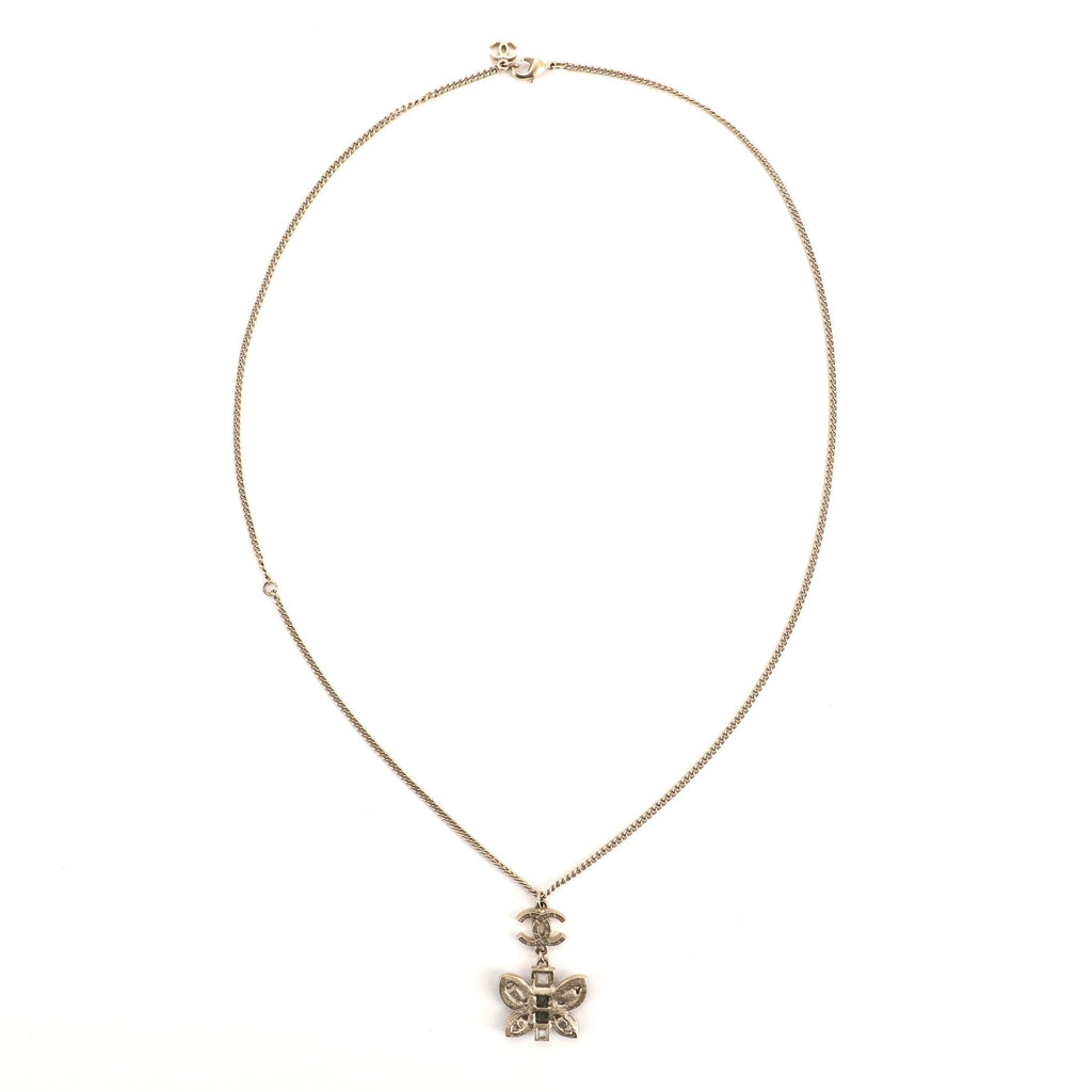 CC Butterfly Pendant Necklace Metal with Pearls, Crystals and Enamel