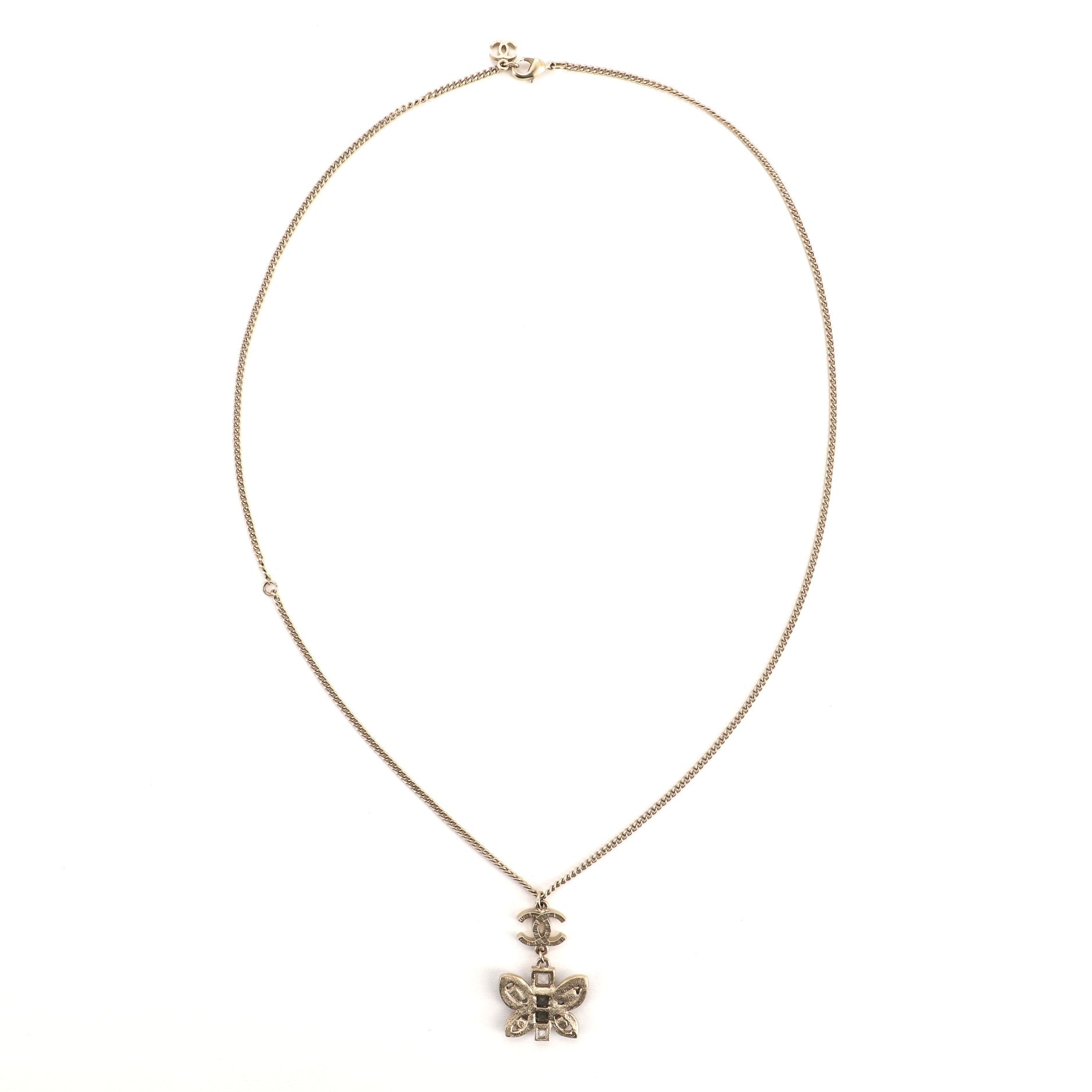 CC Butterfly Pendant Necklace Metal with Pearls, Crystals and Enamel
