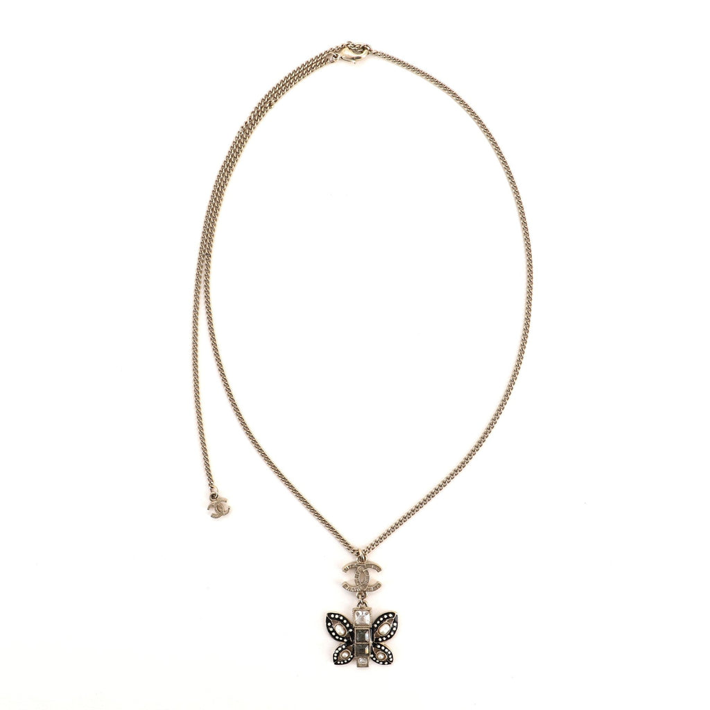 CC Butterfly Pendant Necklace Metal with Pearls, Crystals and Enamel