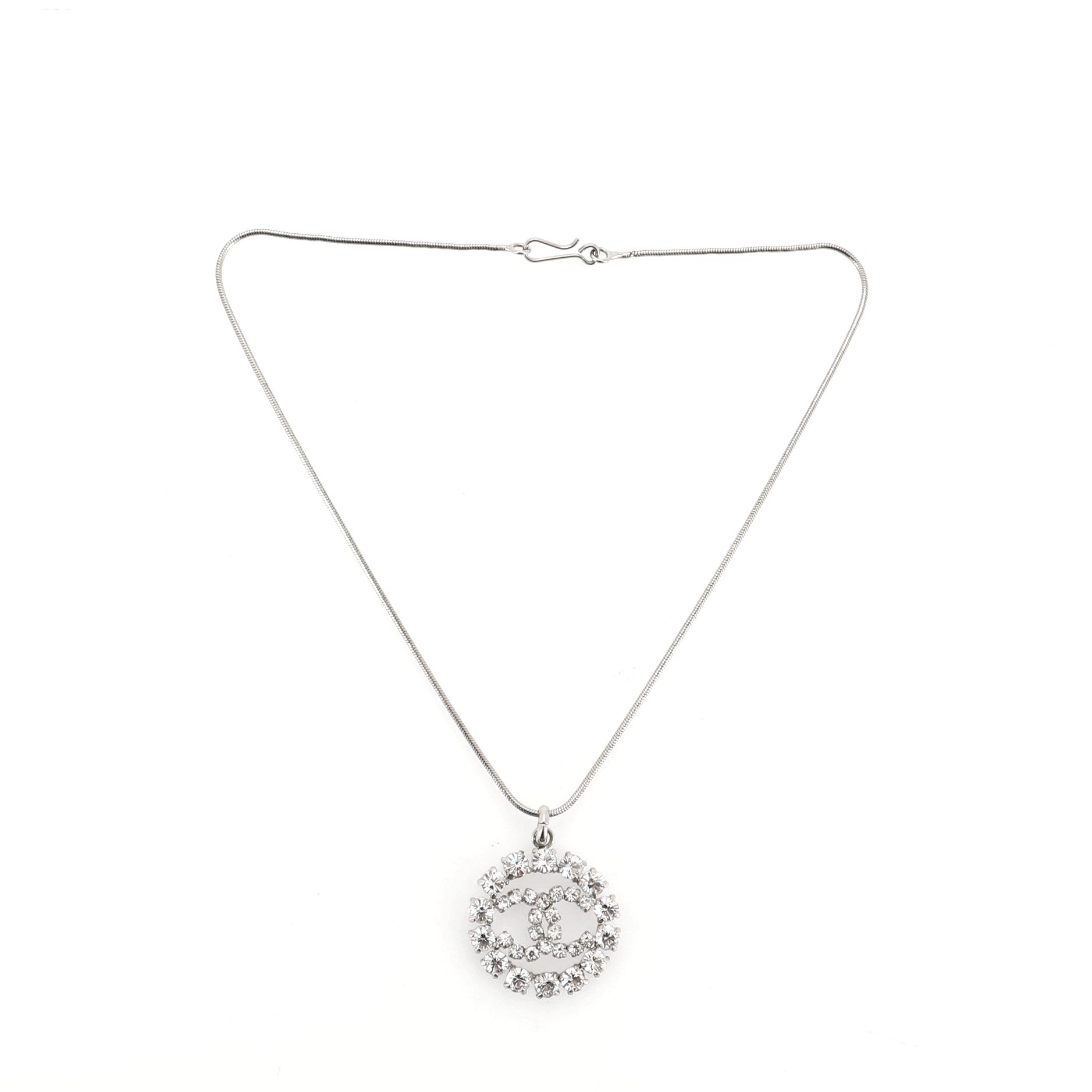 CC Round Pendant Necklace Crystal Embellished Metal