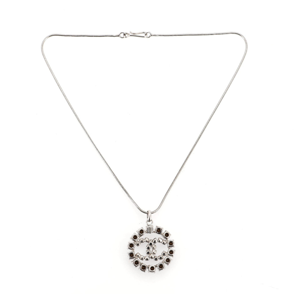 CC Round Pendant Necklace Crystal Embellished Metal