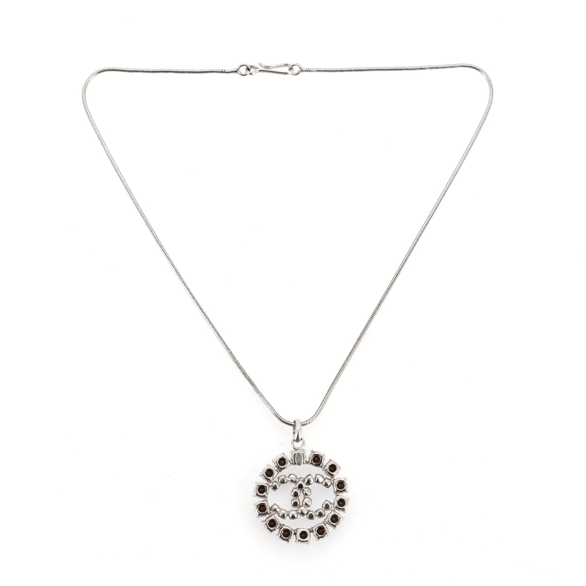 CC Round Pendant Necklace Crystal Embellished Metal