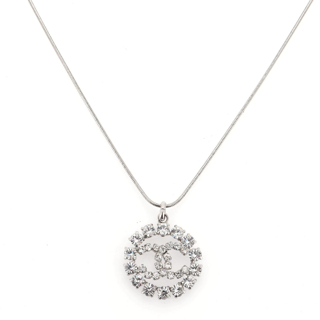 CC Round Pendant Necklace Crystal Embellished Metal