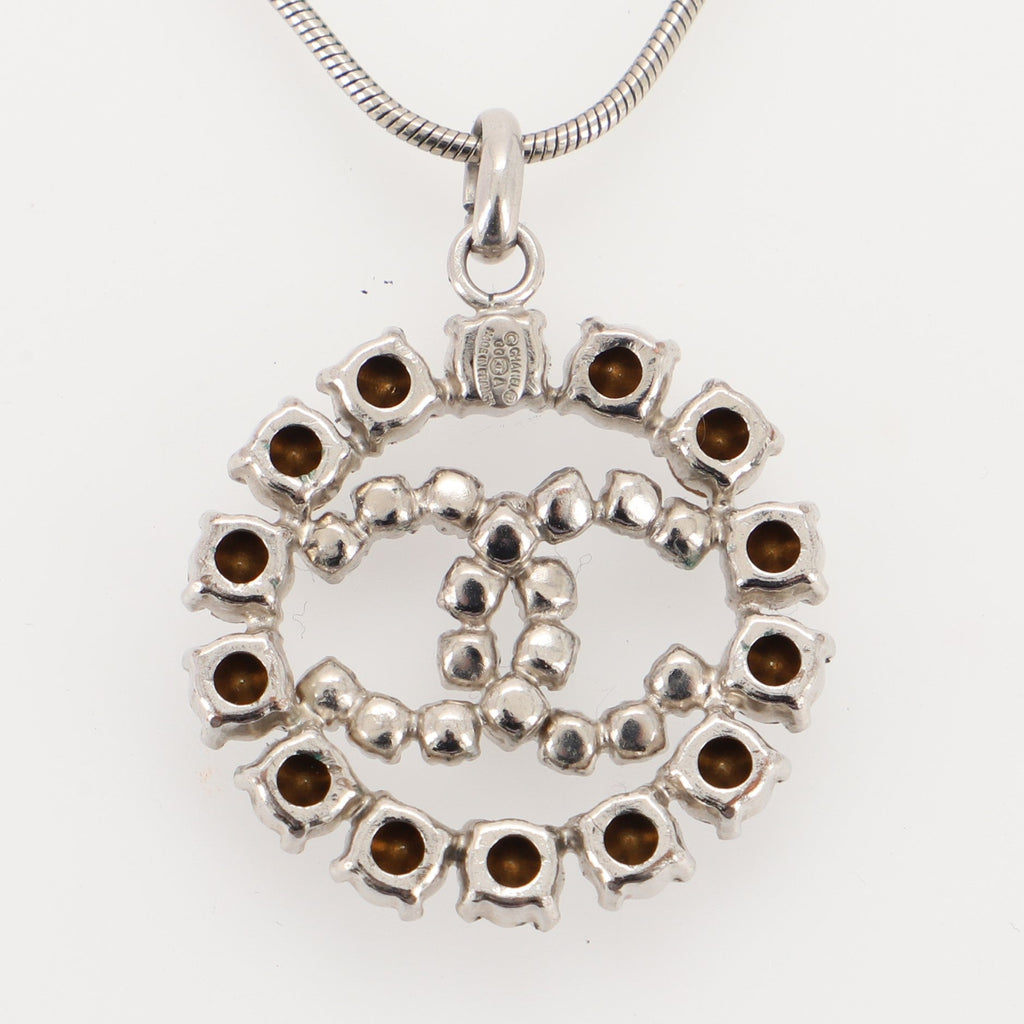 CC Round Pendant Necklace Crystal Embellished Metal