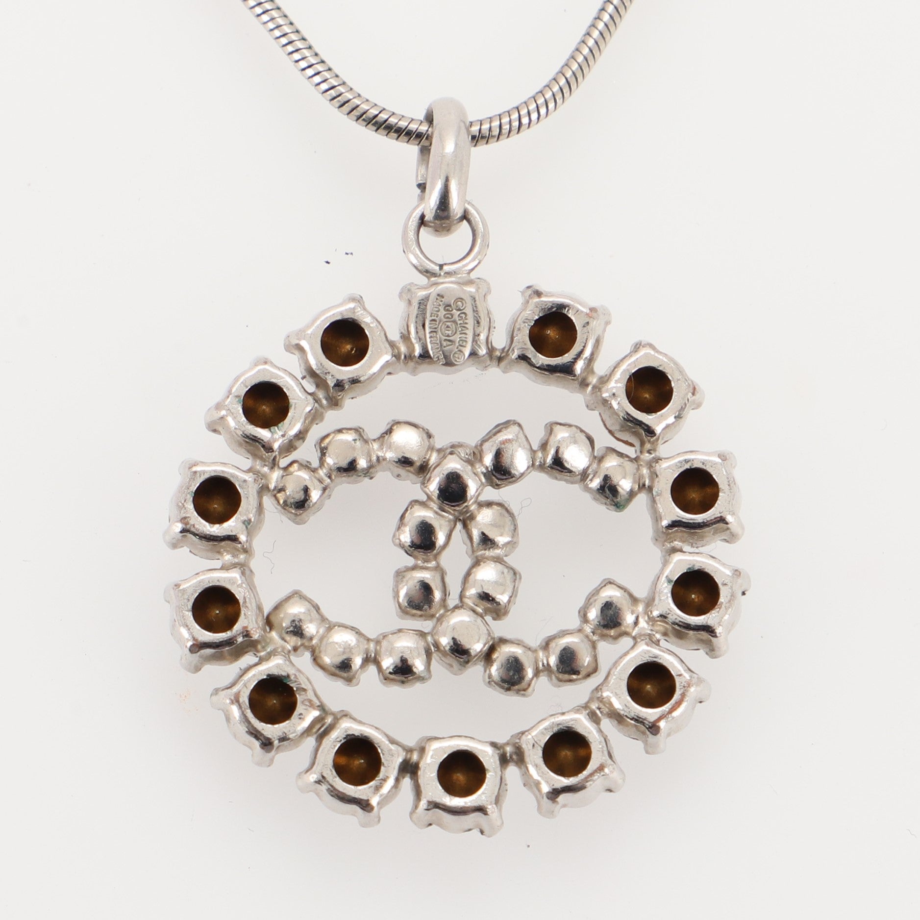 CC Round Pendant Necklace Crystal Embellished Metal