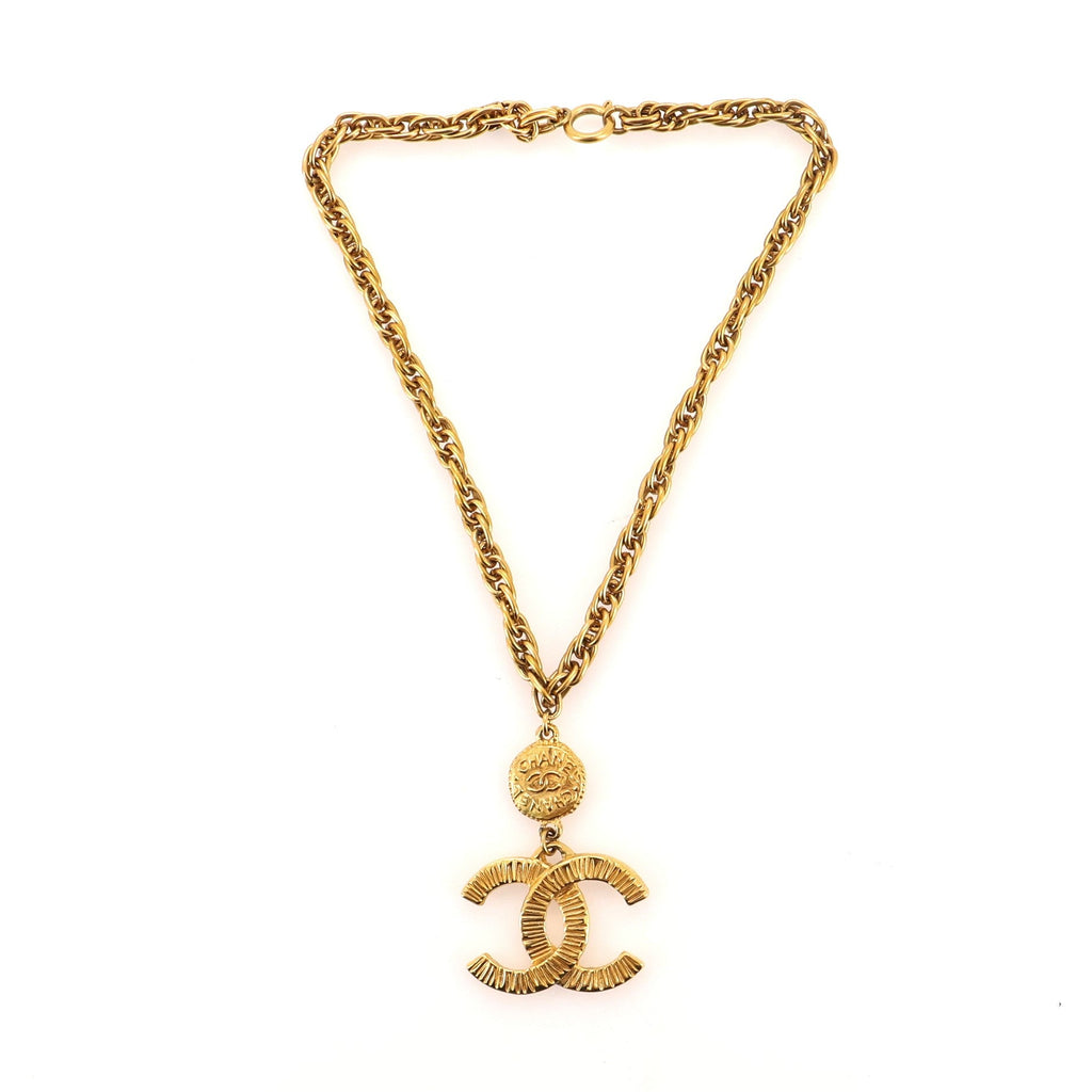 Vintage CC Drop Pendant Necklace Metal