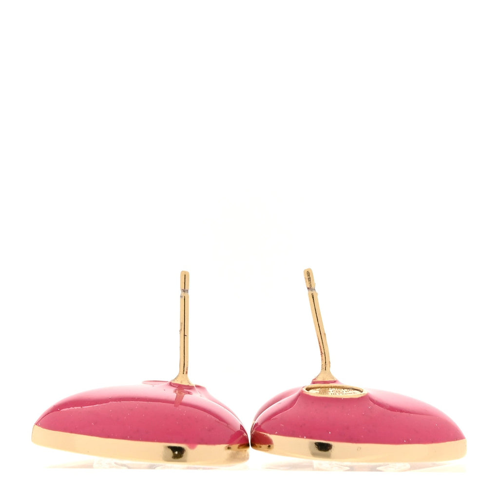 Resin Crystal CC Heart Earrings Gold Pink