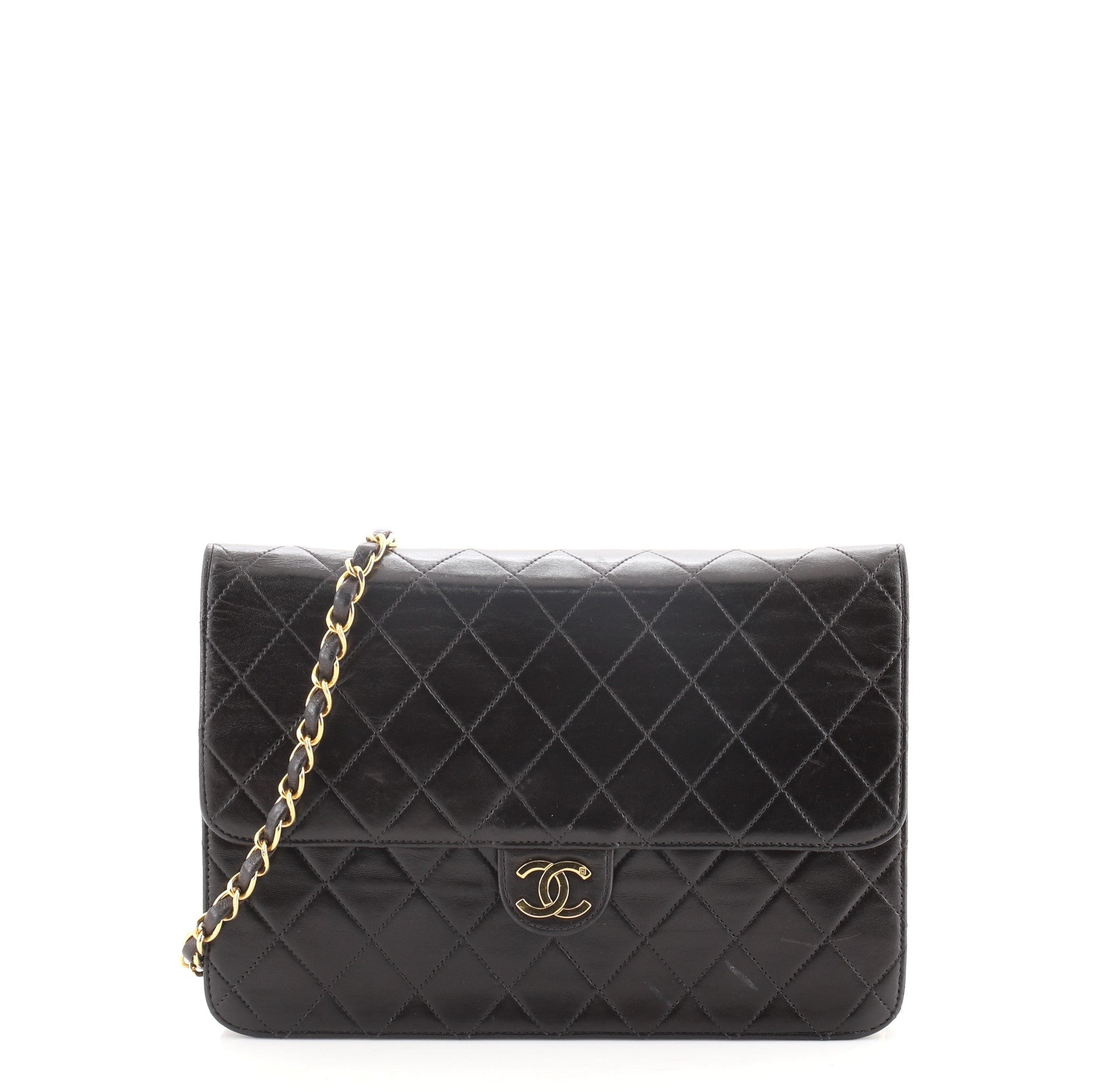 Vintage Clutch with Chain Quilted Leather Medium