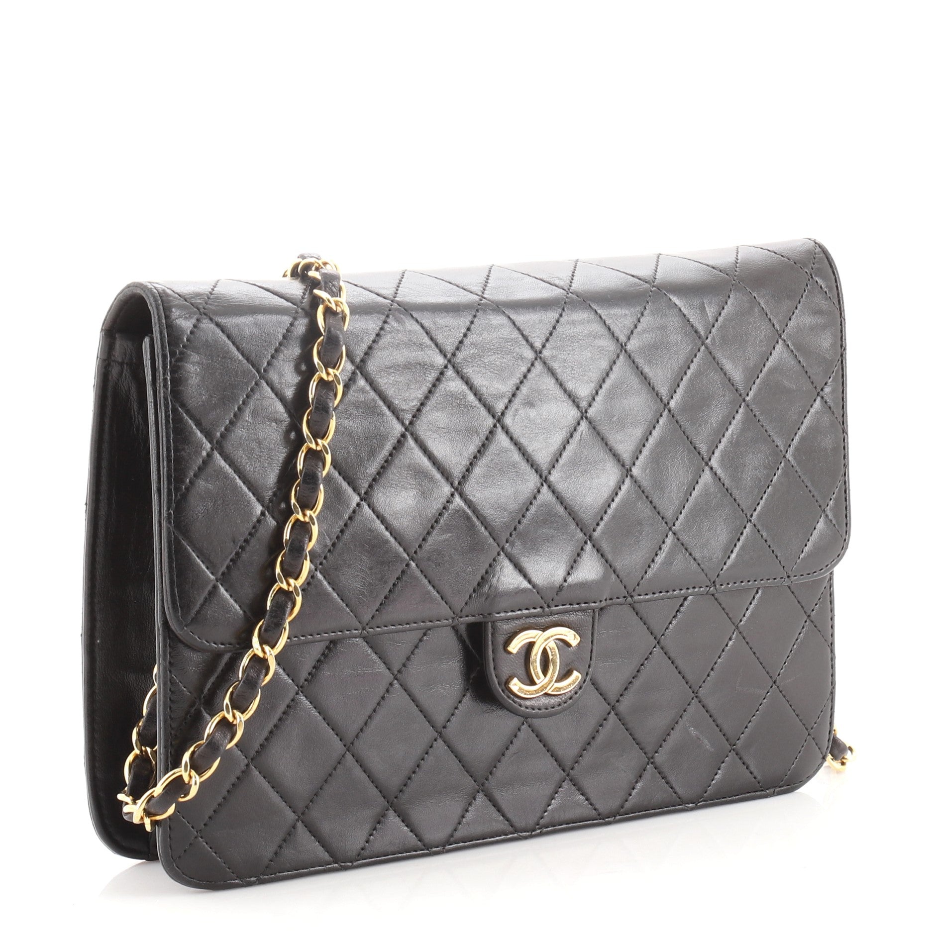 Vintage Clutch with Chain Quilted Leather Medium