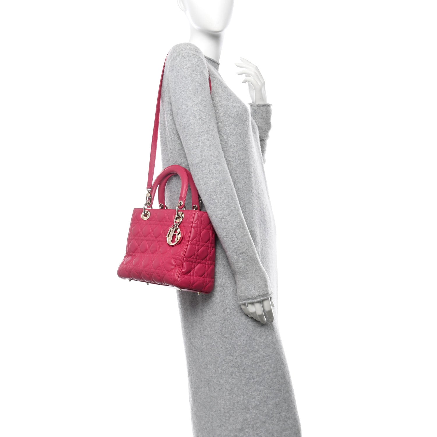 Lambskin Cannage Medium Lady Dior Fuchsia