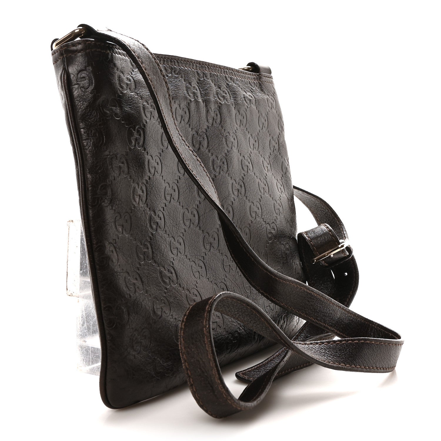 Guccissima Small Flat Messenger Bag Dark Brown