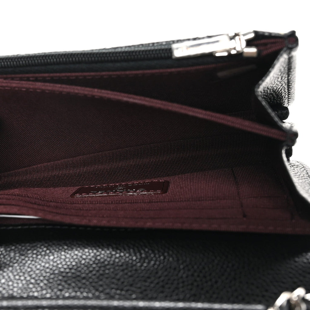 Caviar Quilted Mini Wallet On Chain WOC Black