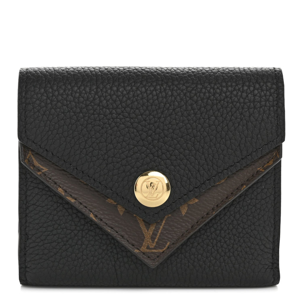 Grained Calfskin Monogram Double V Compact Wallet Black