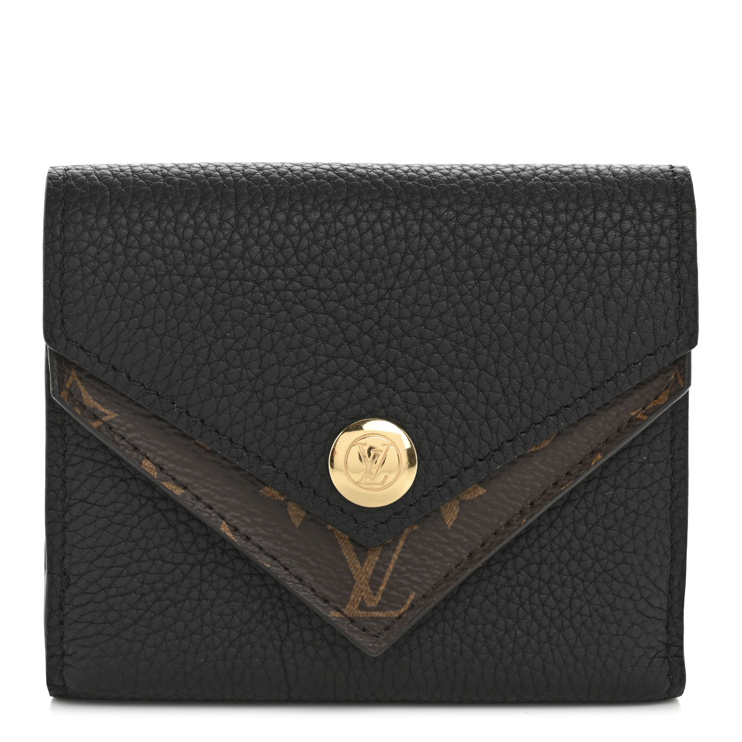 Grained Calfskin Monogram Double V Compact Wallet Black
