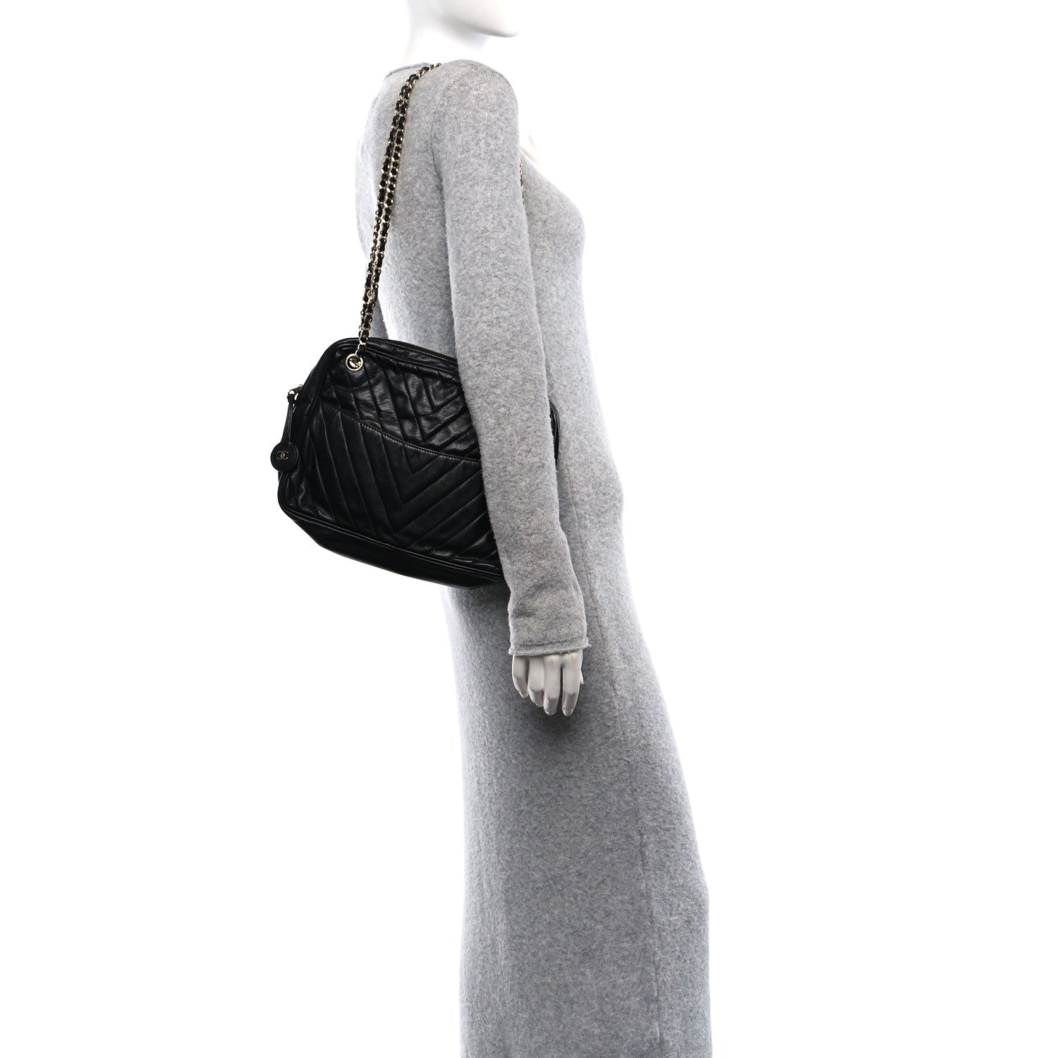 Lambskin Surpique Chevron Small Tote Black