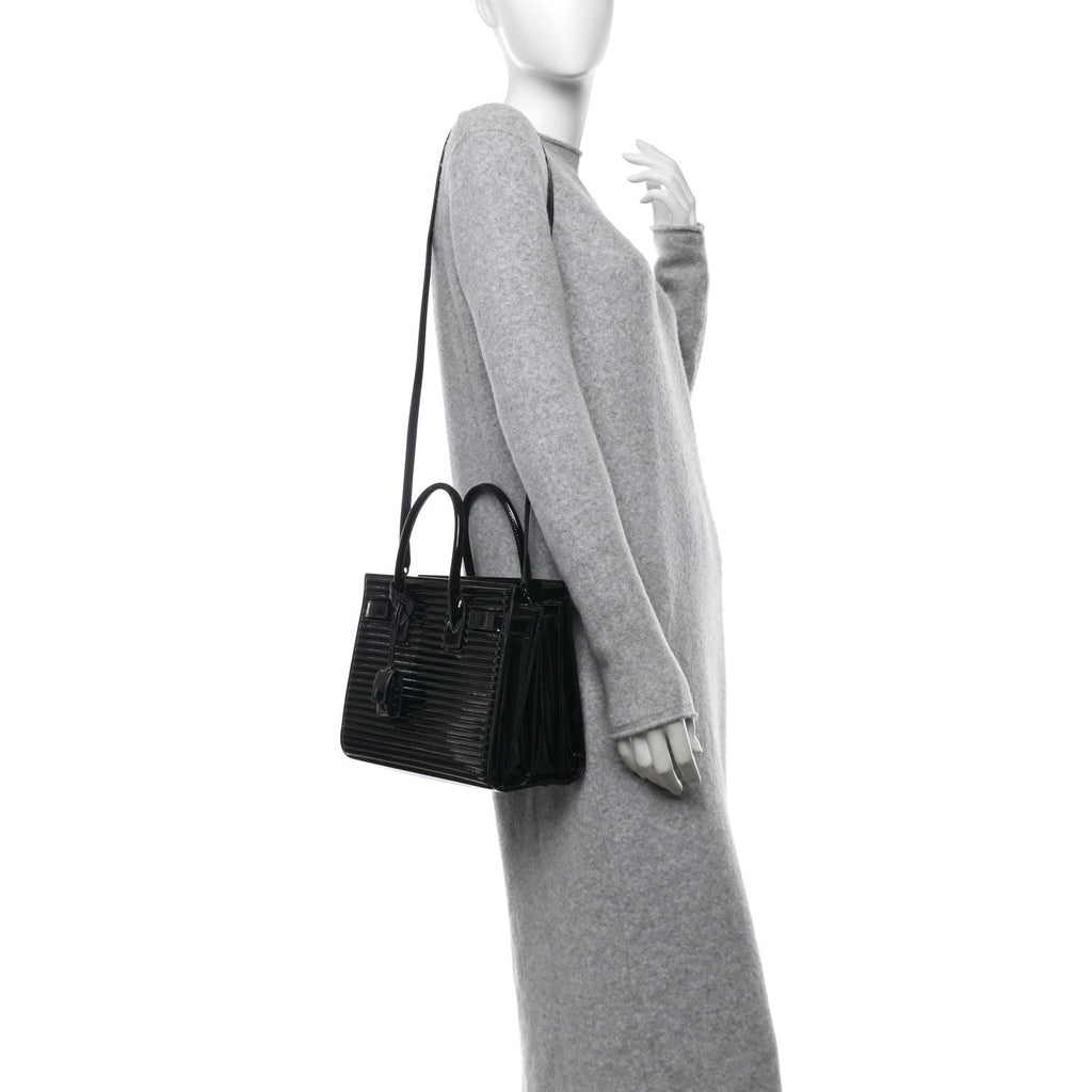 Ribbed Patent Calfskin Baby Sac De Jour Black