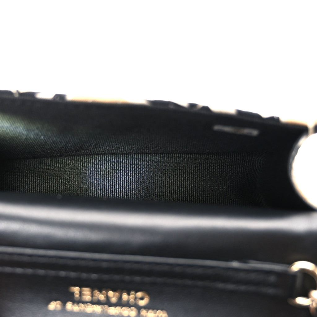 Canvas Check Flag Printed CC Clutch With Chain Beige Multicolor