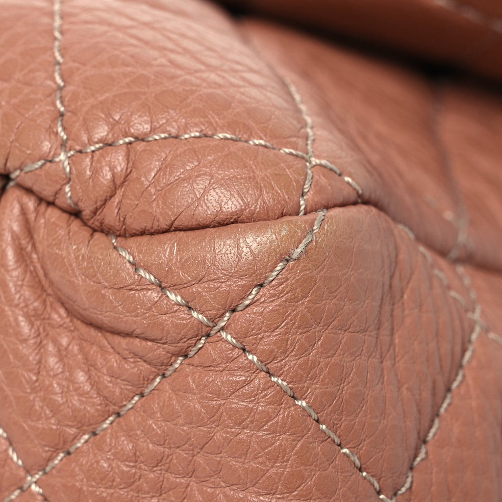 Calfskin Quilted XXL Travel Flap Bag Camel