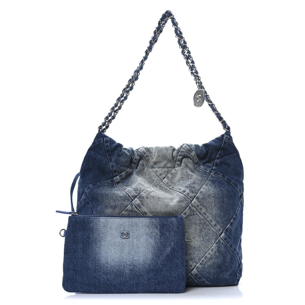 Denim Quilted Small Chanel 22 Blue